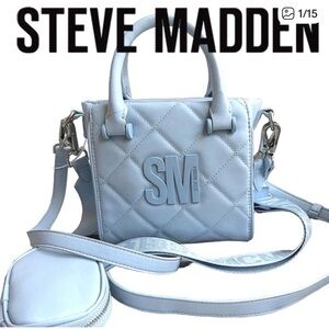 STEVE MADDEN QUILTED CROSSBODY WITH STRAP & COIN PURSE SKY BLUE NWT SMALL